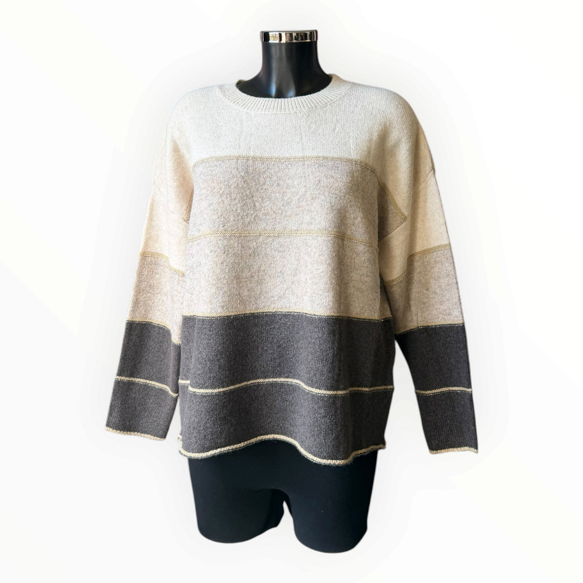 Michelle broad colour block jumper - brown mix