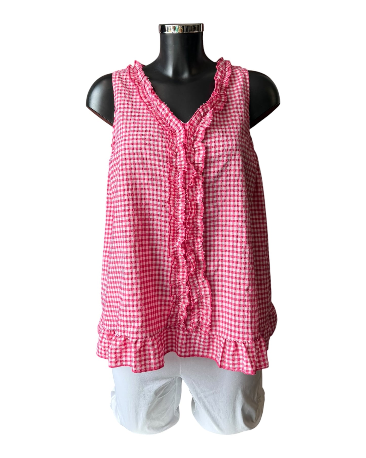 Gia gingham check sleeveless top - Raspberry