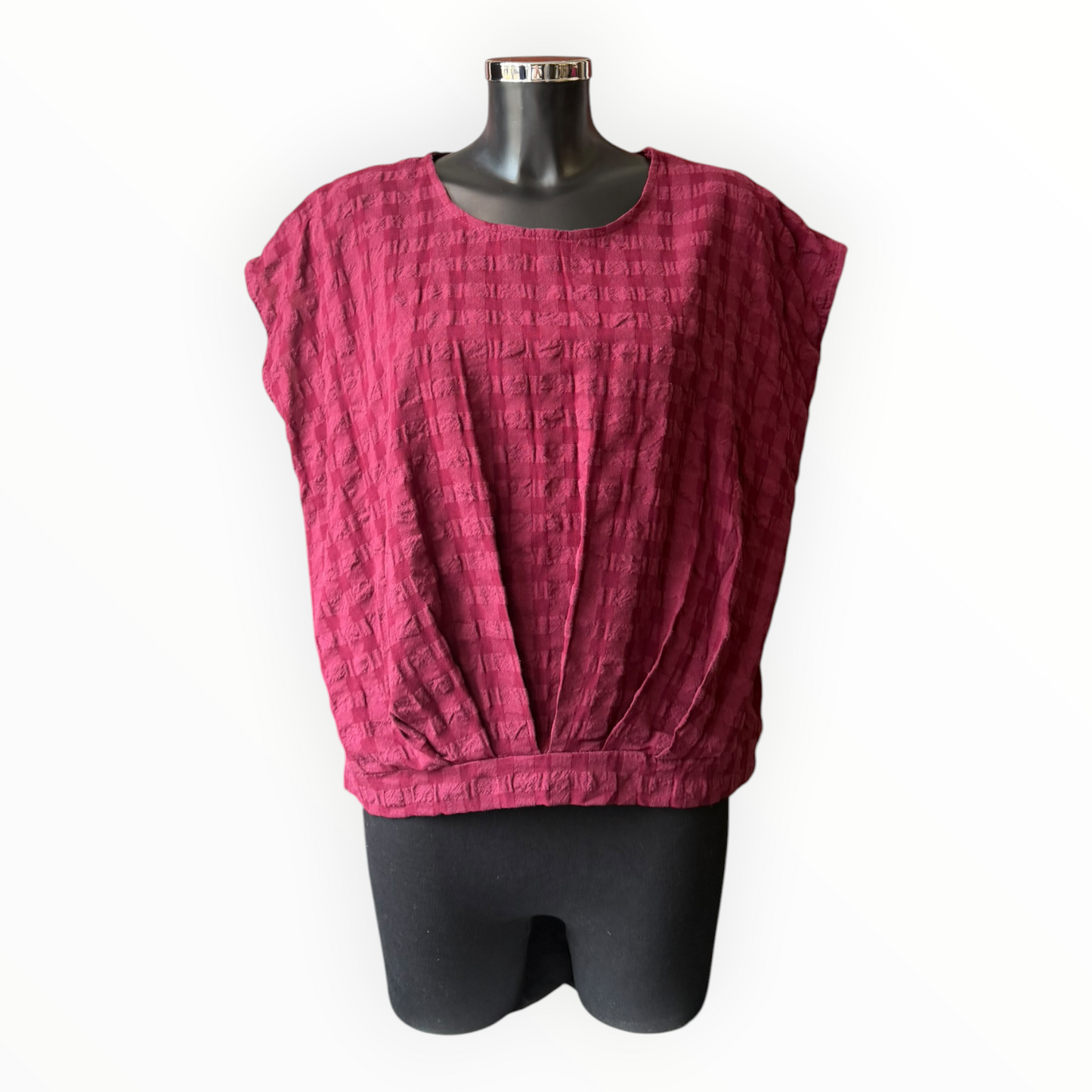 Eliza range checked cap sleeve top - Wine