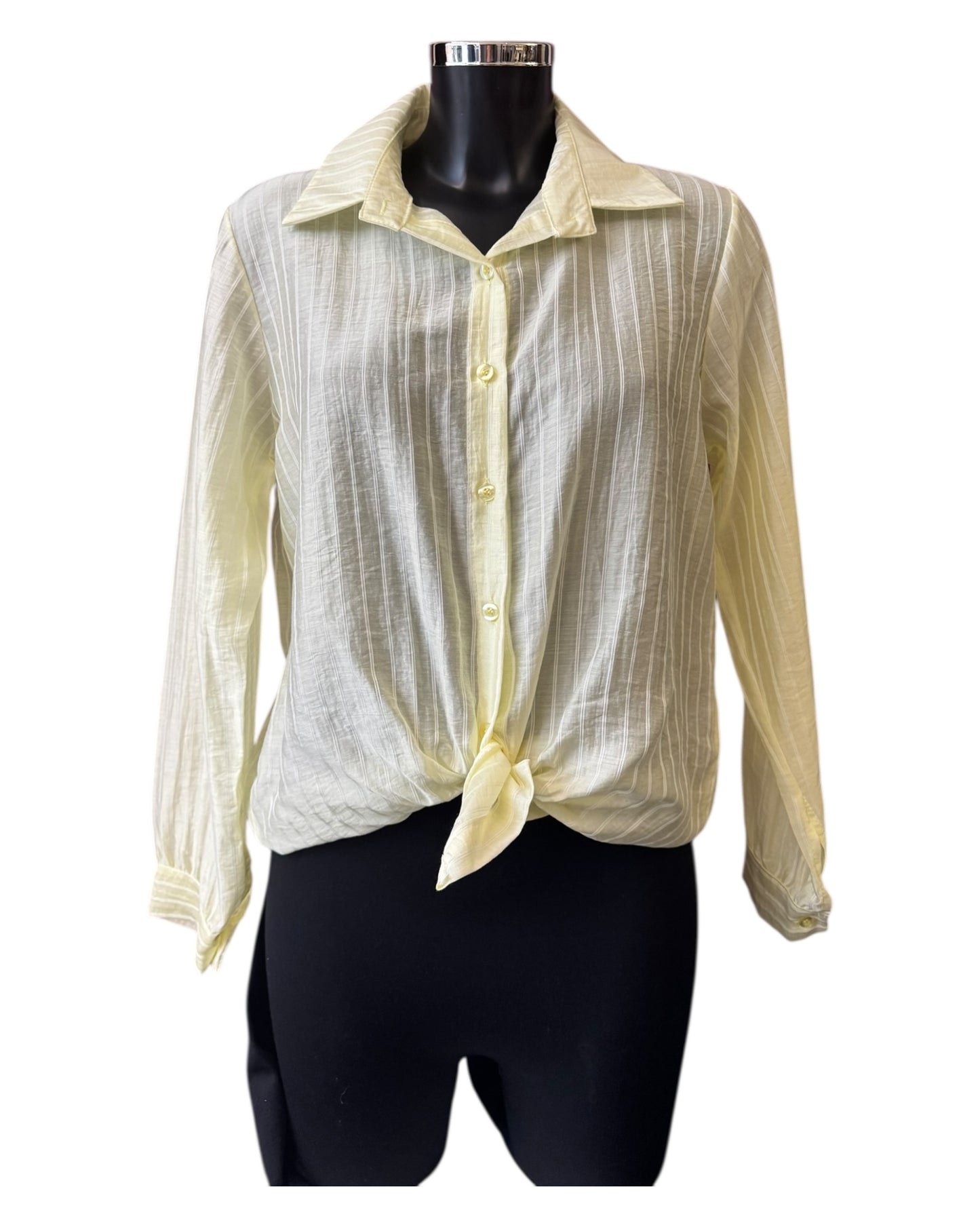 Tia striped tie front shirt -  Lemon