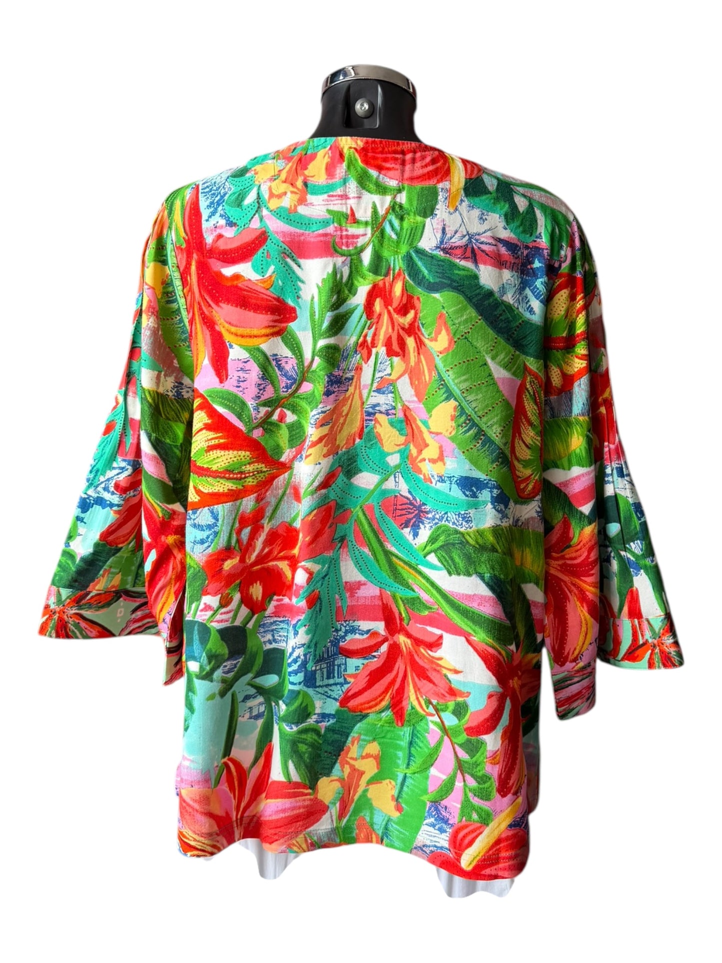 Orientique Equador print flared sleeve v neck top