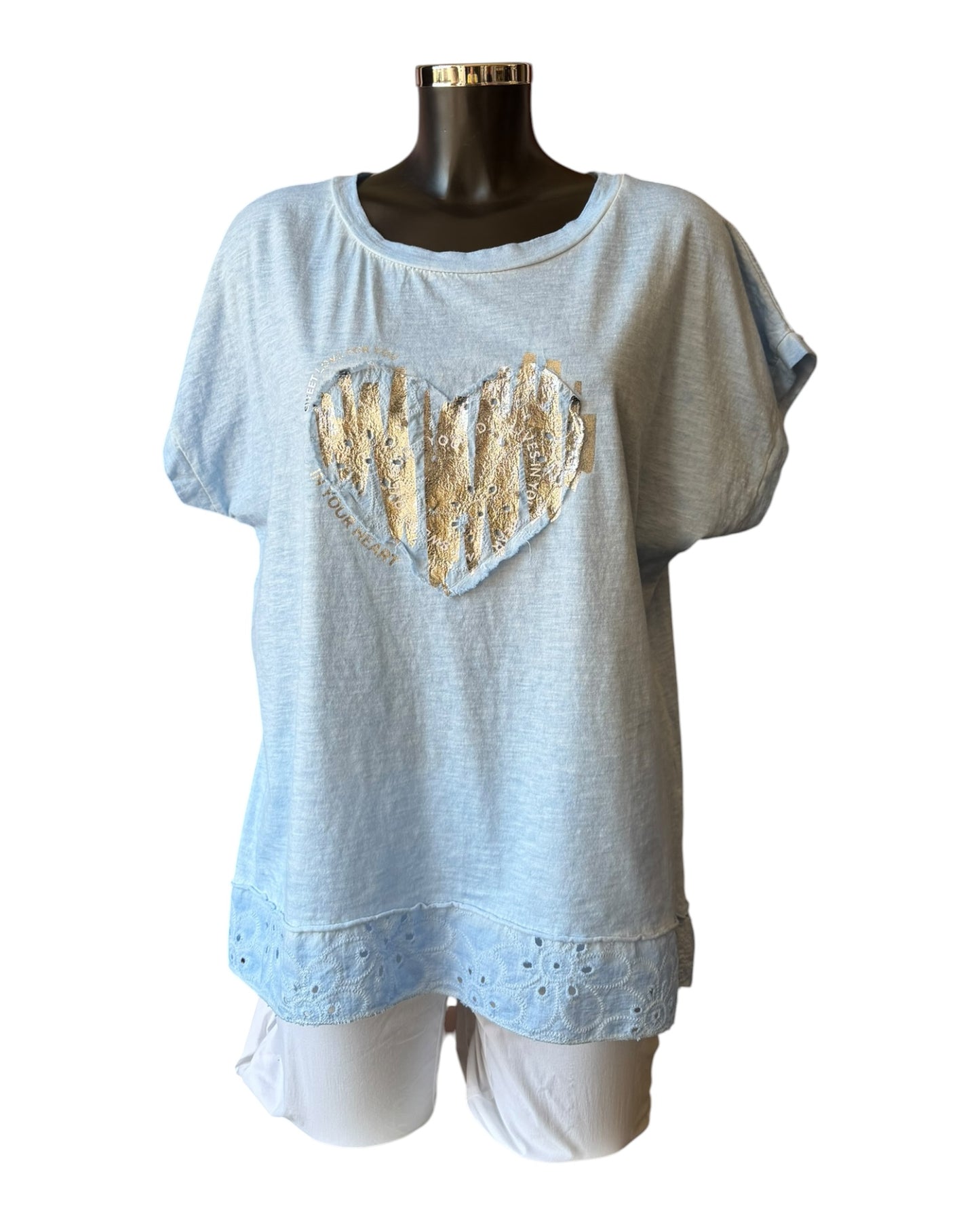 Olivia foil t-shirt heart  - Blue