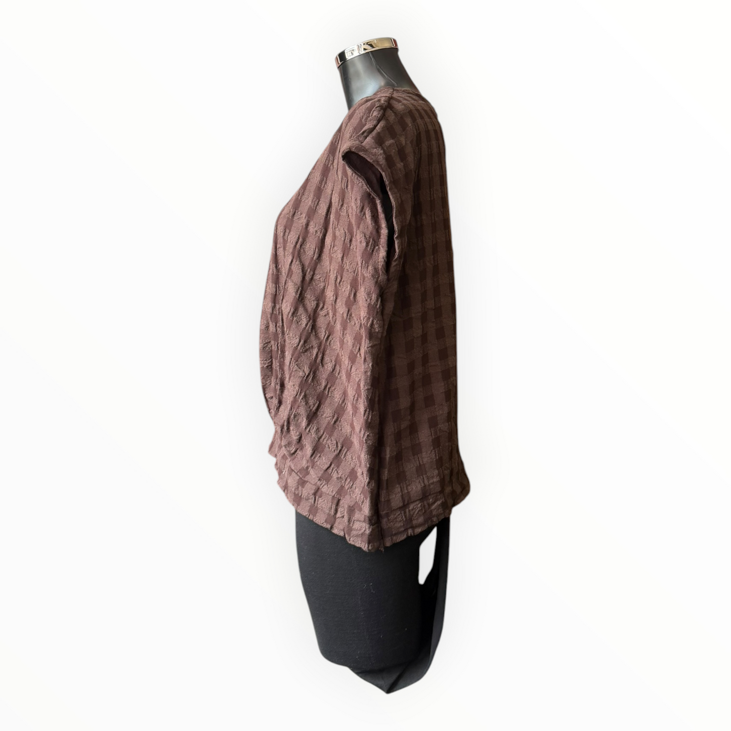 Eliza range checked cap sleeve top - Chocolate