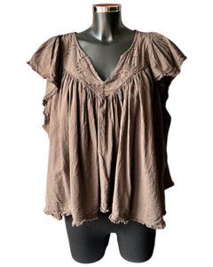 Rosa v neck cotton swing top - chocolate