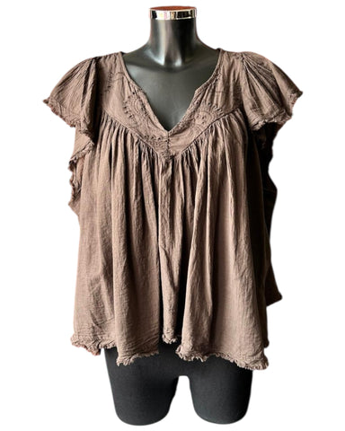Rosa v neck cotton swing top - chocolate