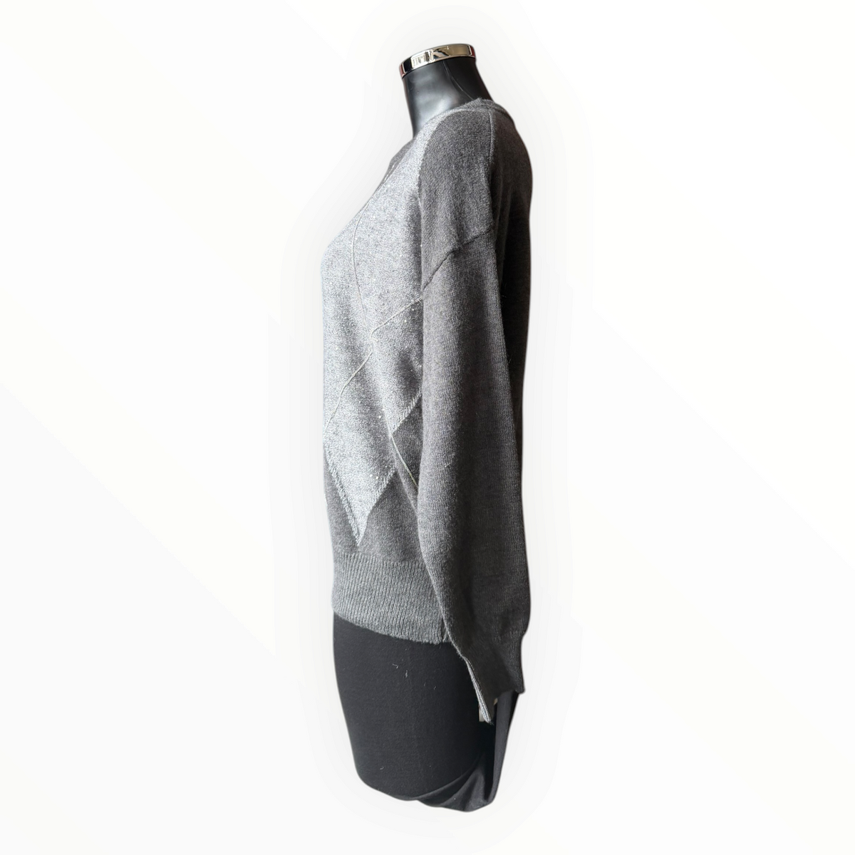 Emmy sparkle argyle long sleeve jumper- Grey