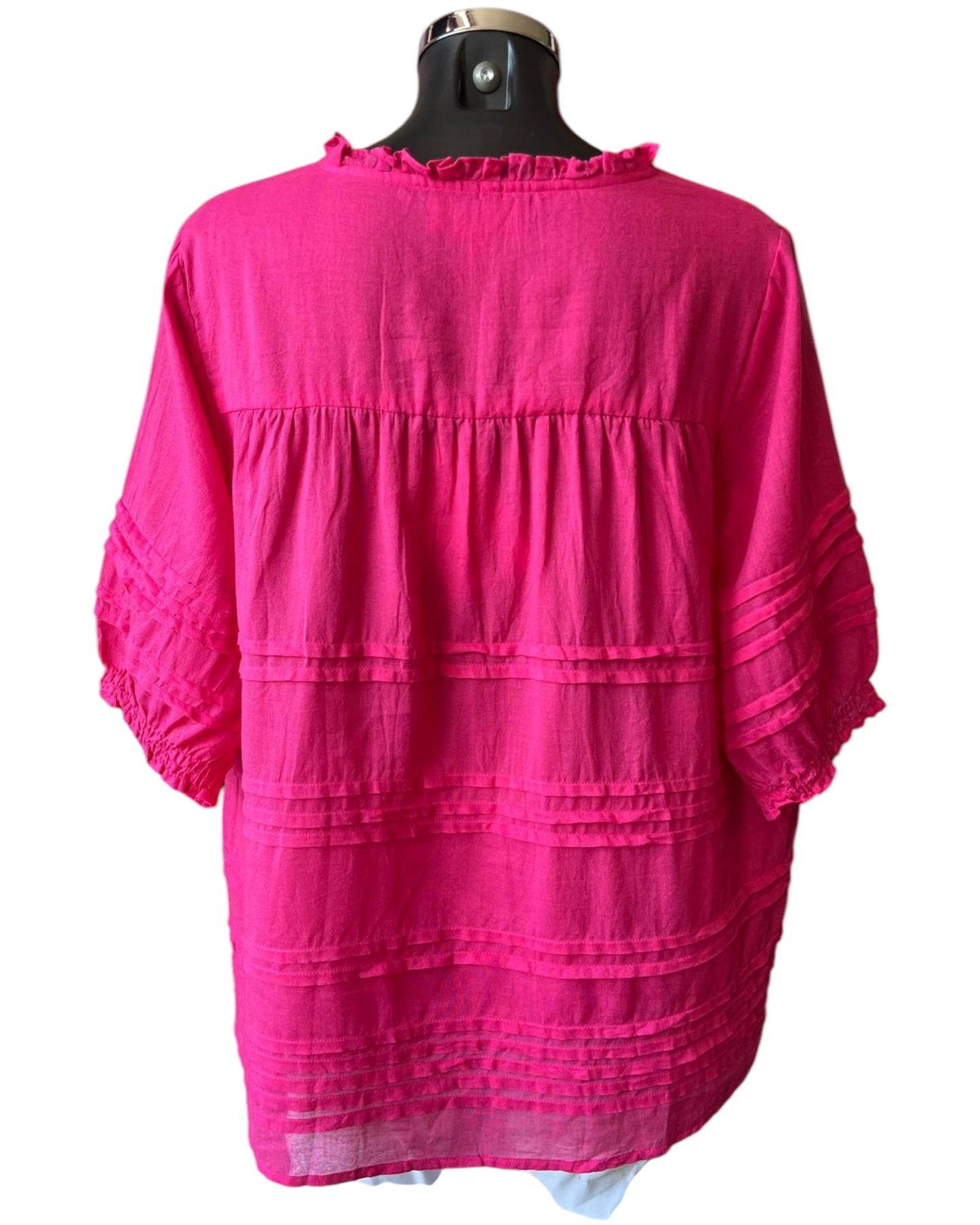 Orientique cotton gauze pleated top -Hot Pink