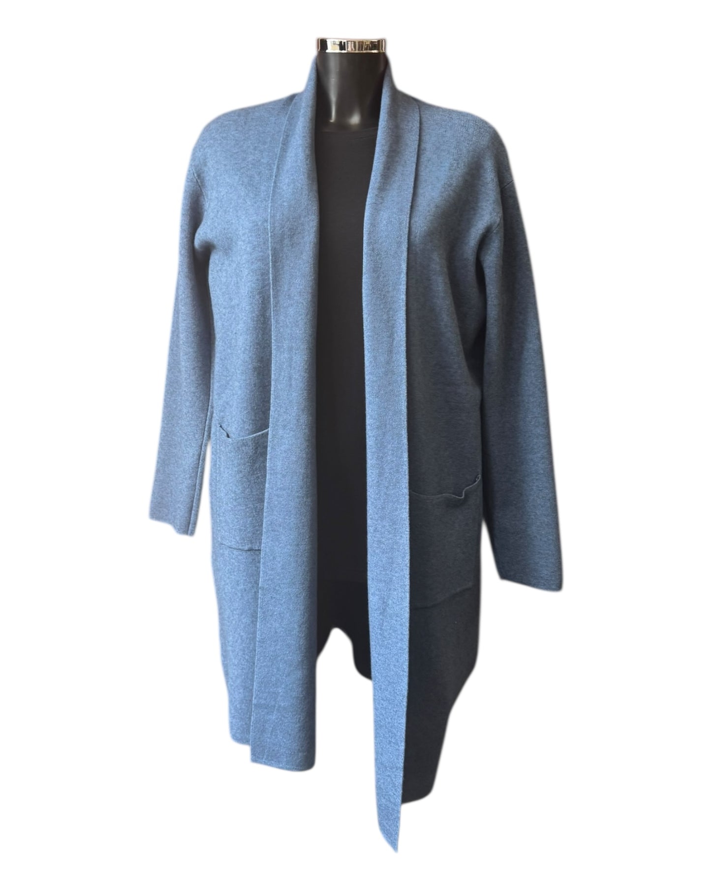 Caitlin roll collar long cardigan - Denim