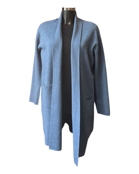 Caitlin roll collar long cardigan - Denim