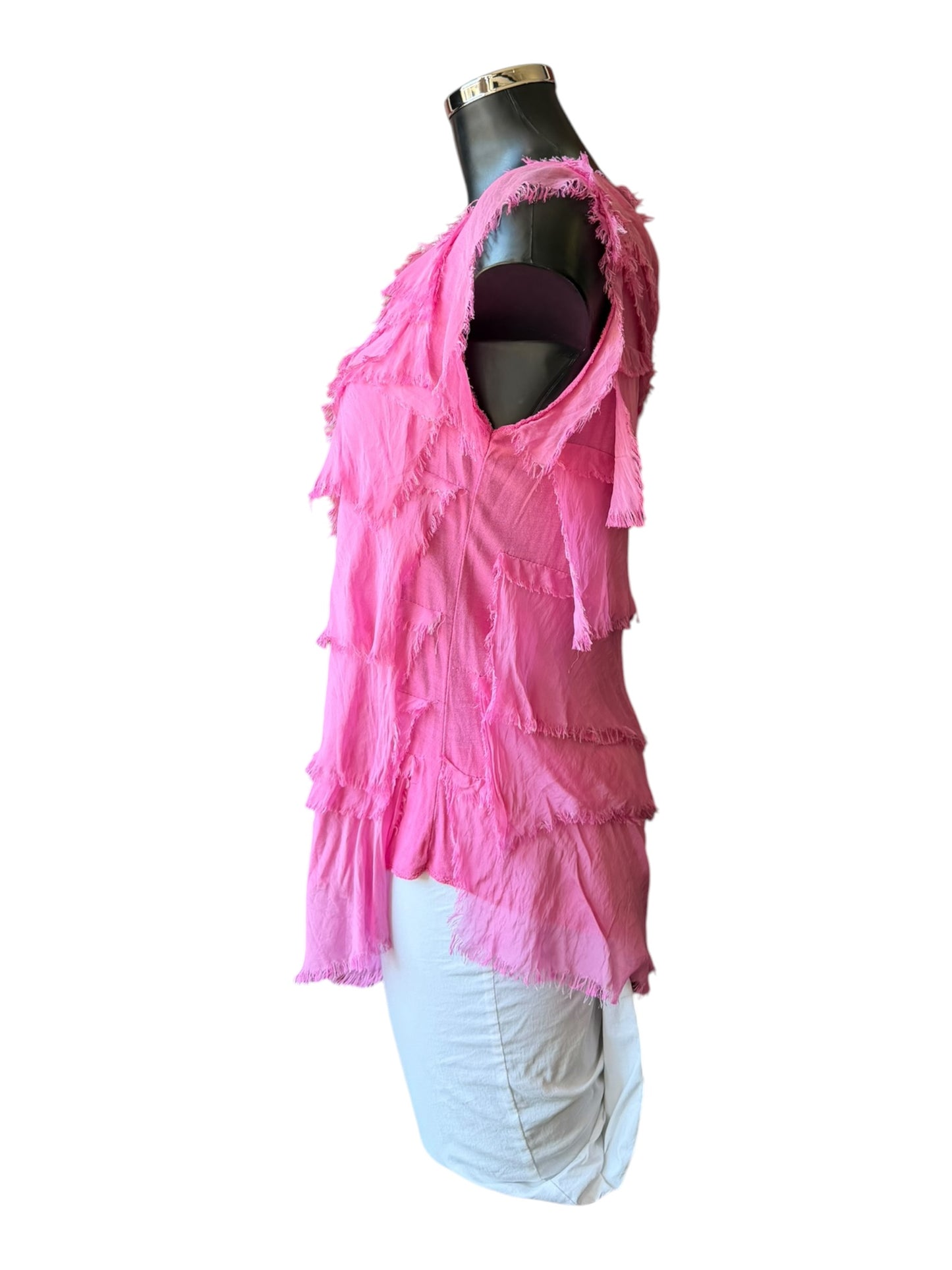 Sasha silk range shredded layers top - candy pink