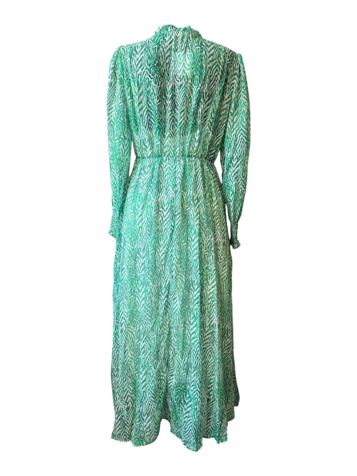Abbie shirred shoulder chiffon midi dress - Green chevron