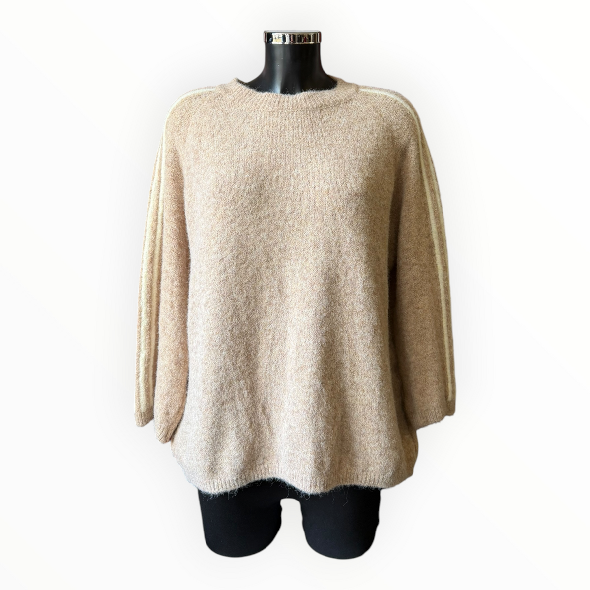 Ada striped arm soft knit jumper - Beige
