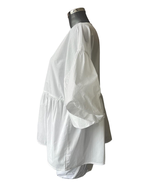 Orientique poplin bubble sleeve smock  top - White