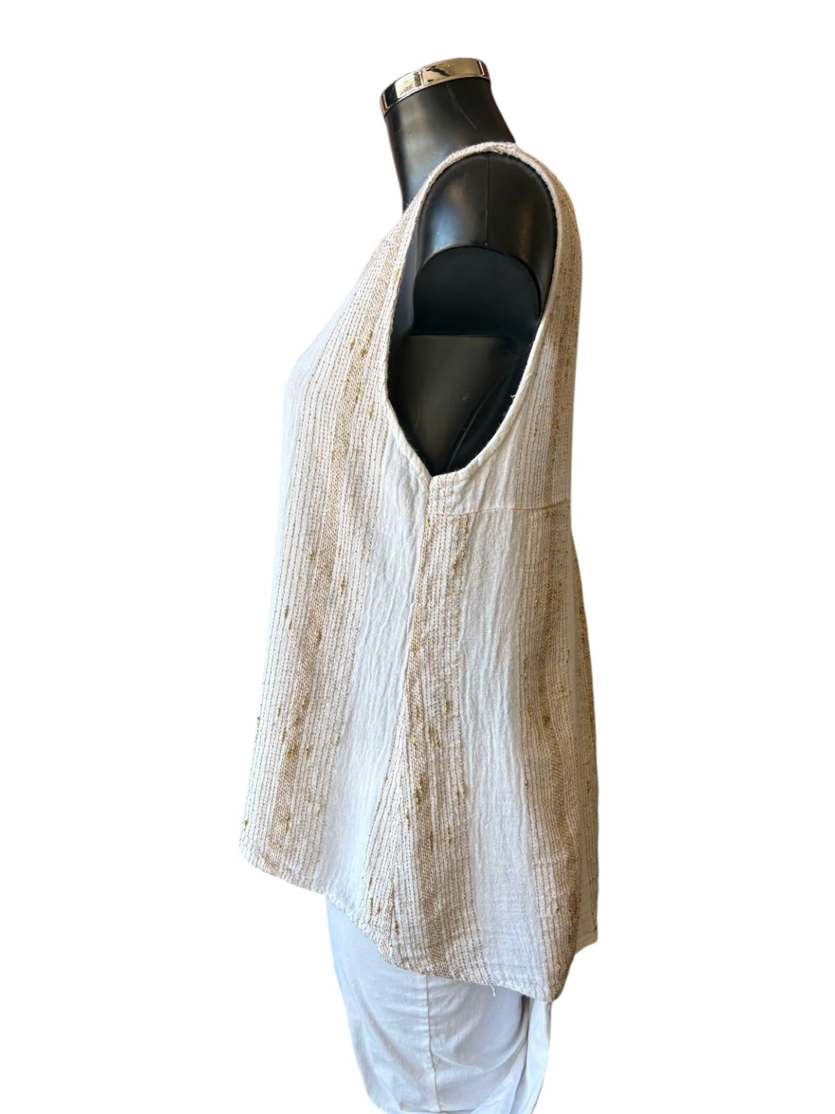 Caprice range linen and cotton gold thread pleat back vest top