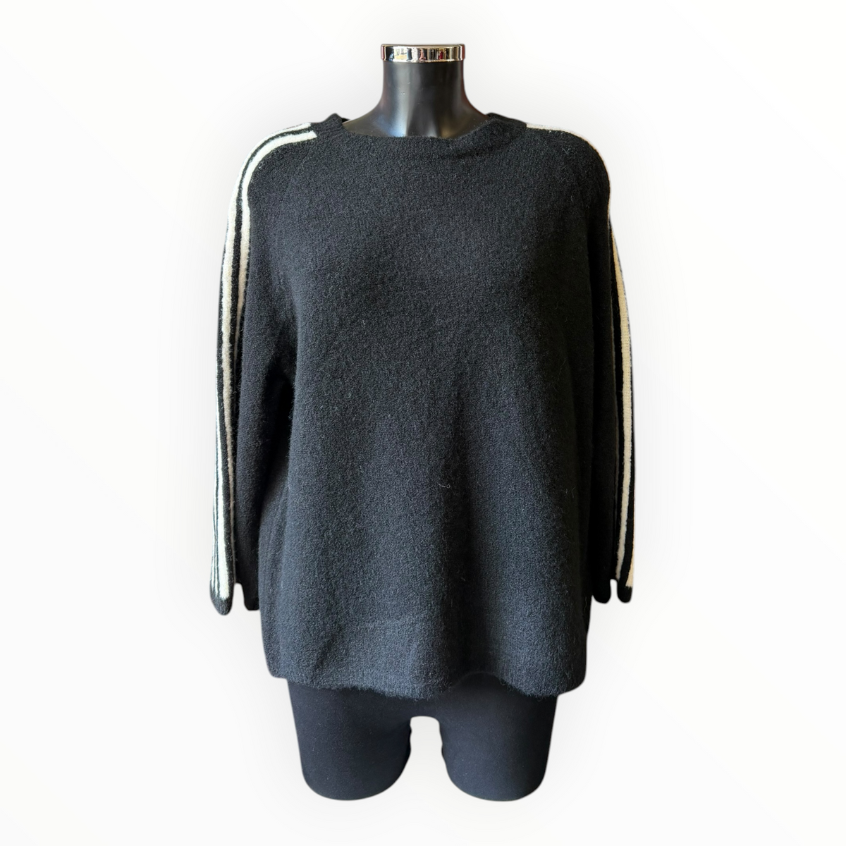 Ada striped arm soft knit jumper - Black