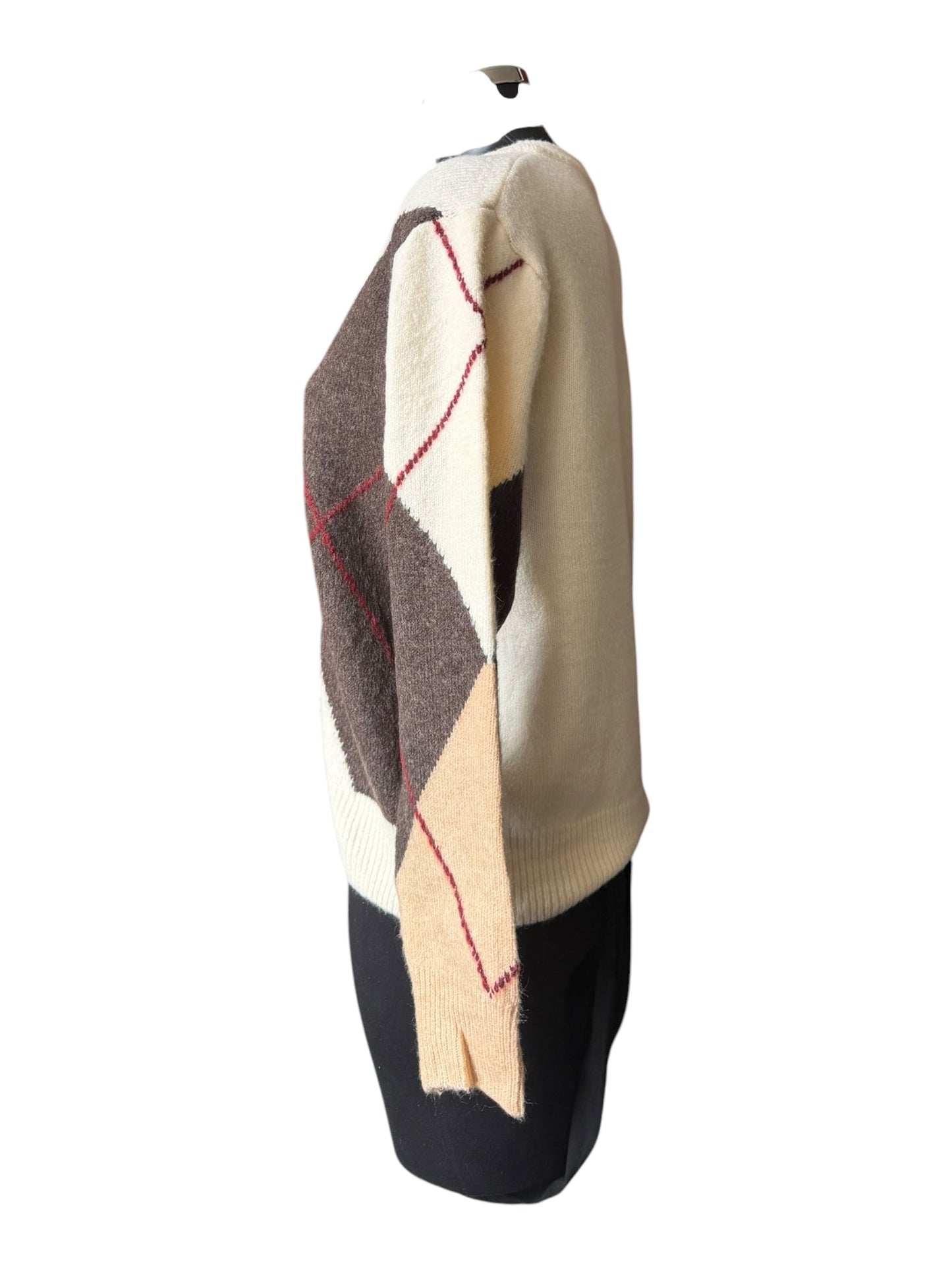 Ella v neck argyle jumper - Natural mix
