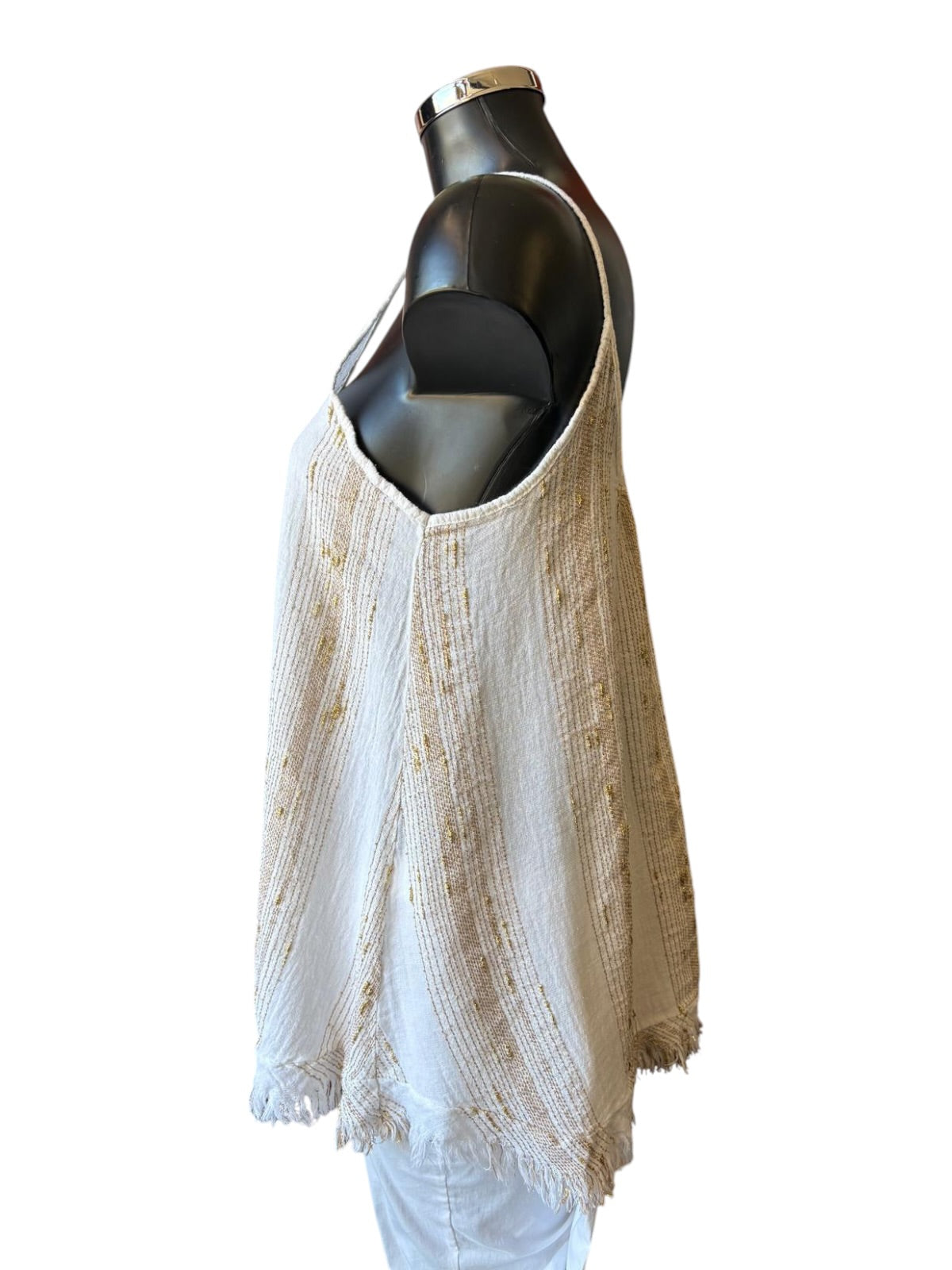 Caprice range linen and cotton gold thread strappy vest top