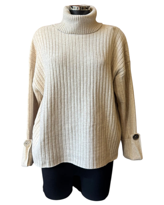 Julie roll neck ribbed jumper - Beige