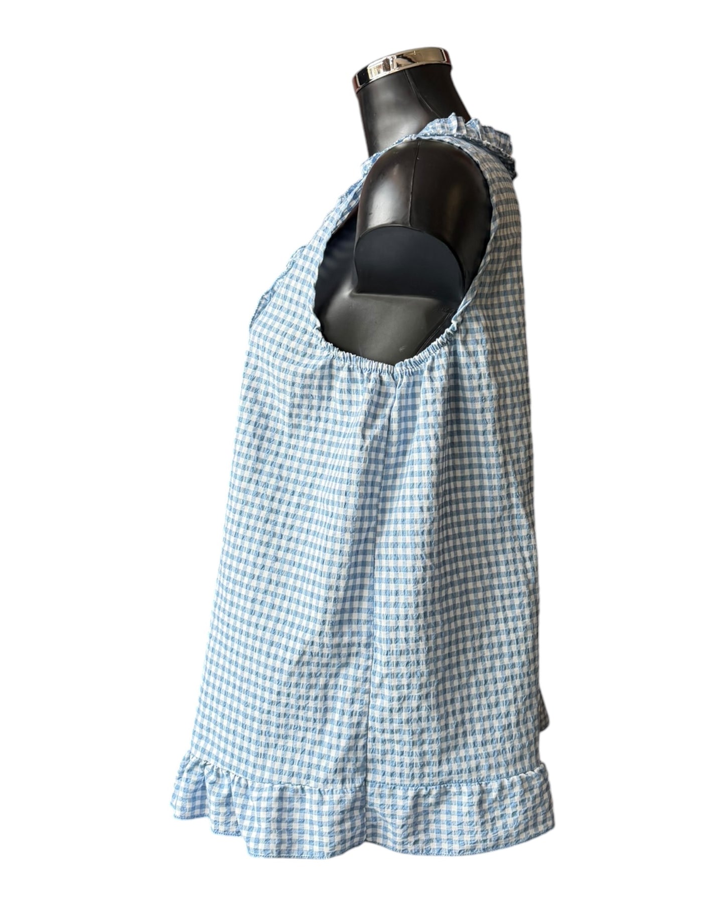 Gia gingham check sleeveless top - blue
