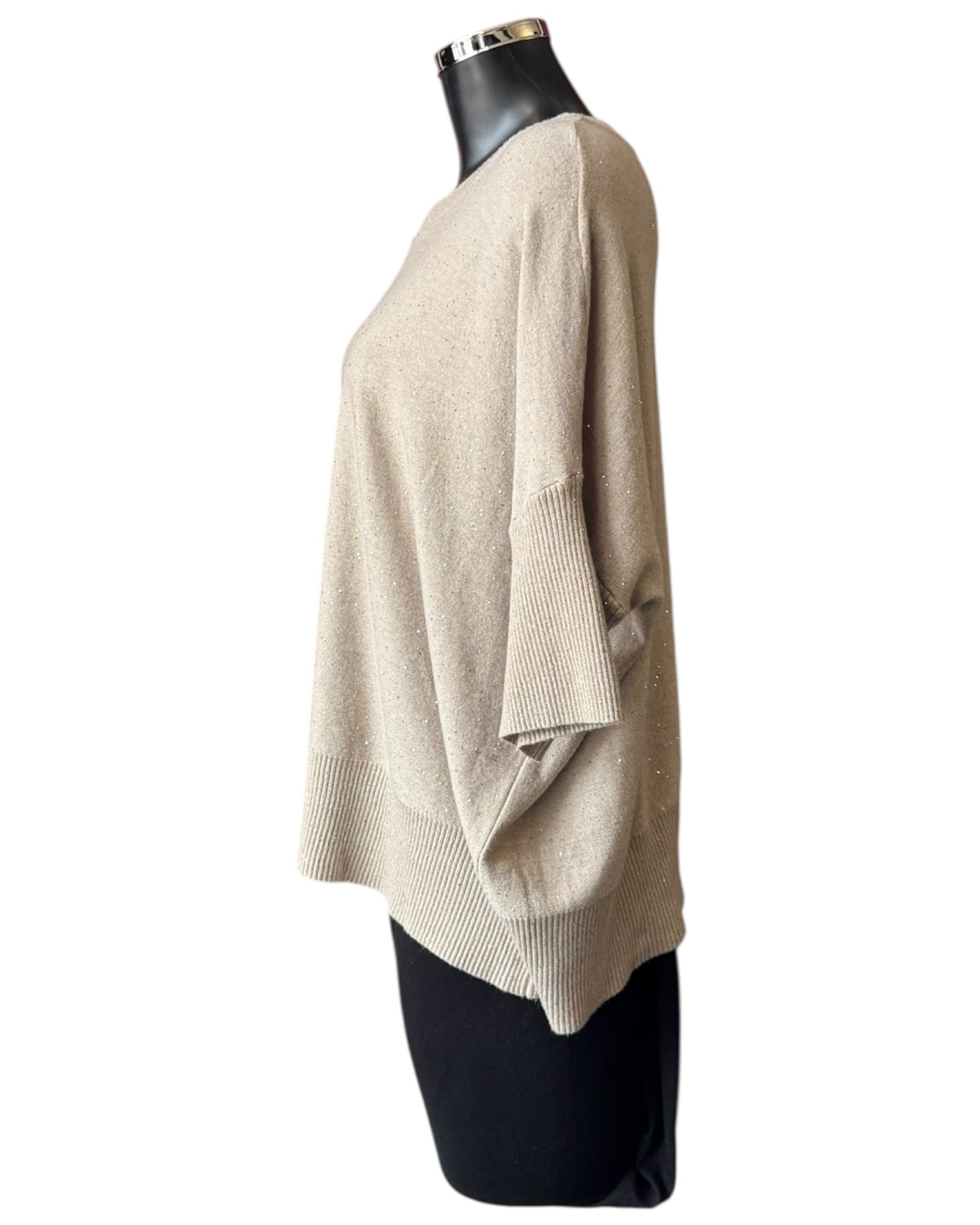 Eva sparkle knit half sleeve jumper - Beige