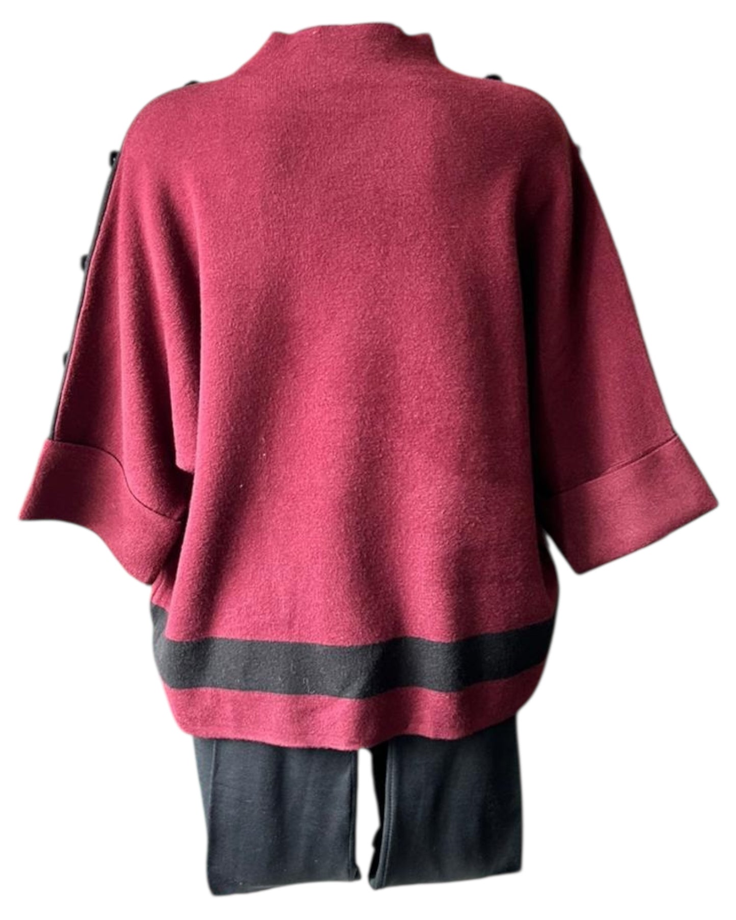 Audrey contrast seam button shoulder jumper - Bordeaux