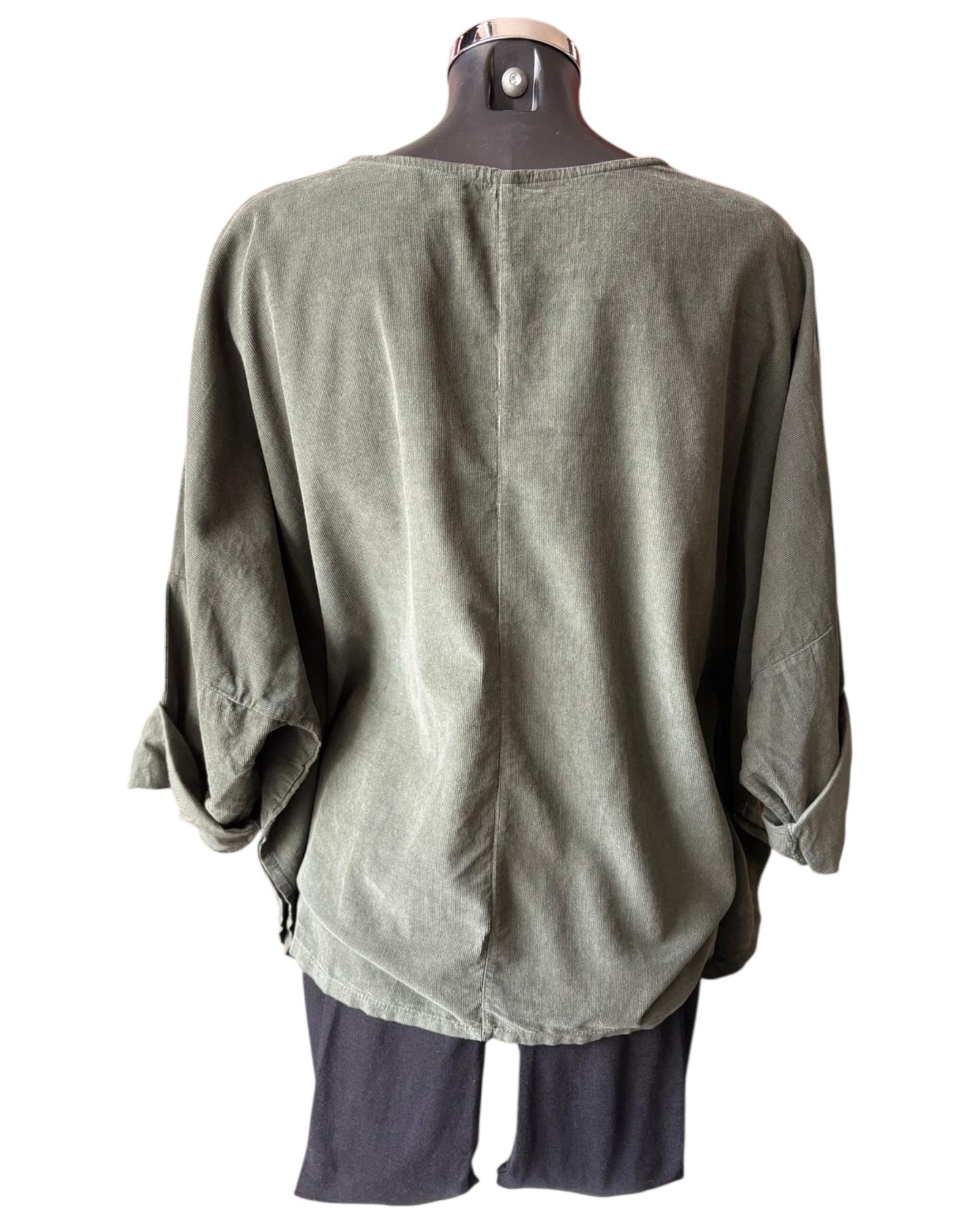 Gia needlecord quirky mock button top - Khaki