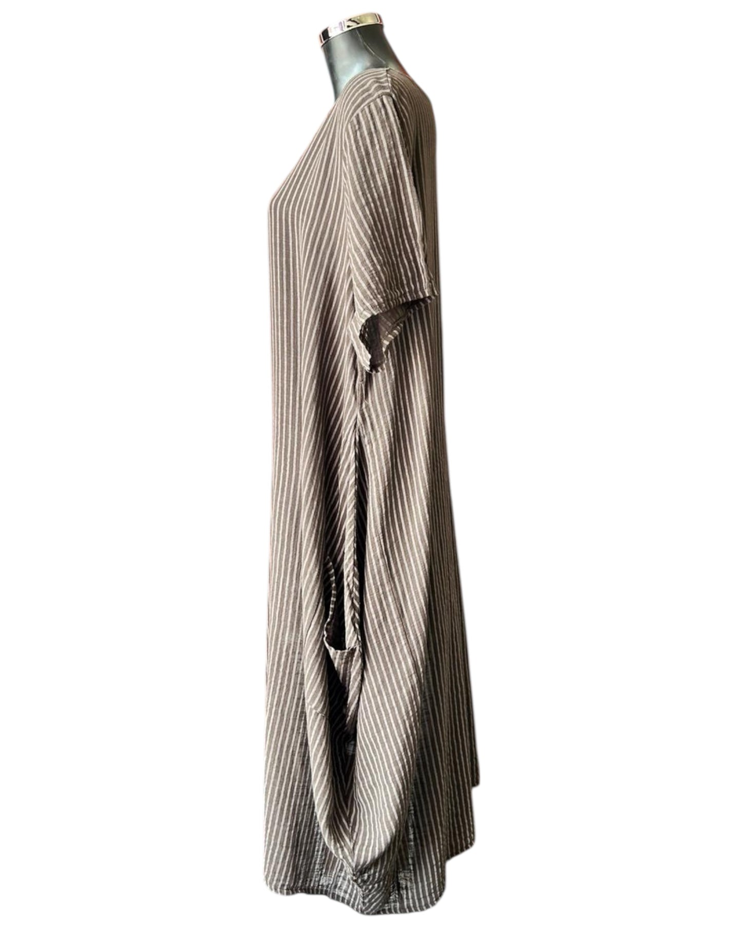 Bonnie striped long cotton dress - Chocolate