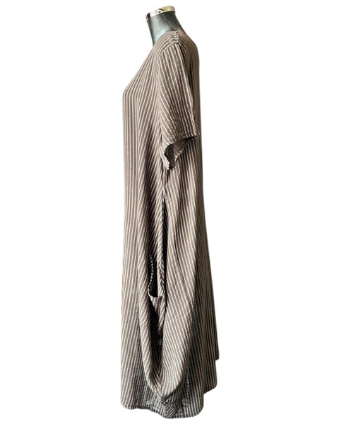Bonnie striped long cotton dress - Chocolate