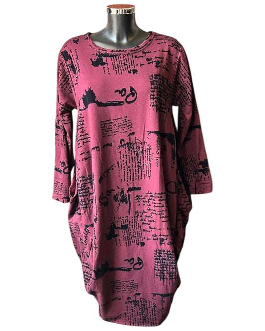 Elise script dress - Bordeaux