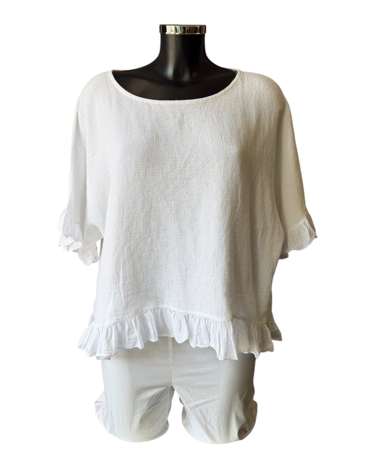 Casey range frill hem & sleeve top - white
