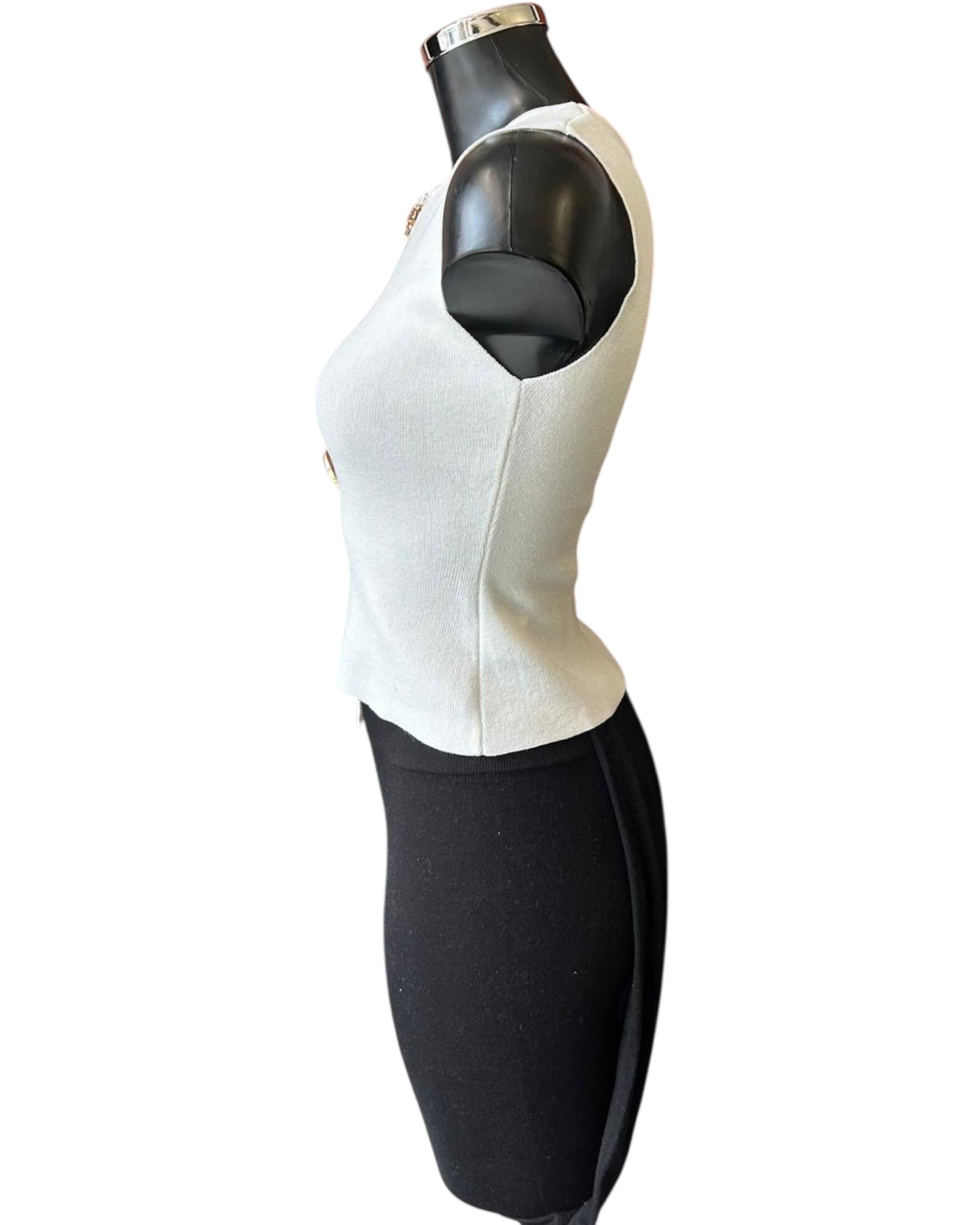 Gloria gold button fitted top - ivory