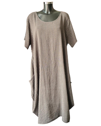 Bonnie striped long cotton dress - Chocolate
