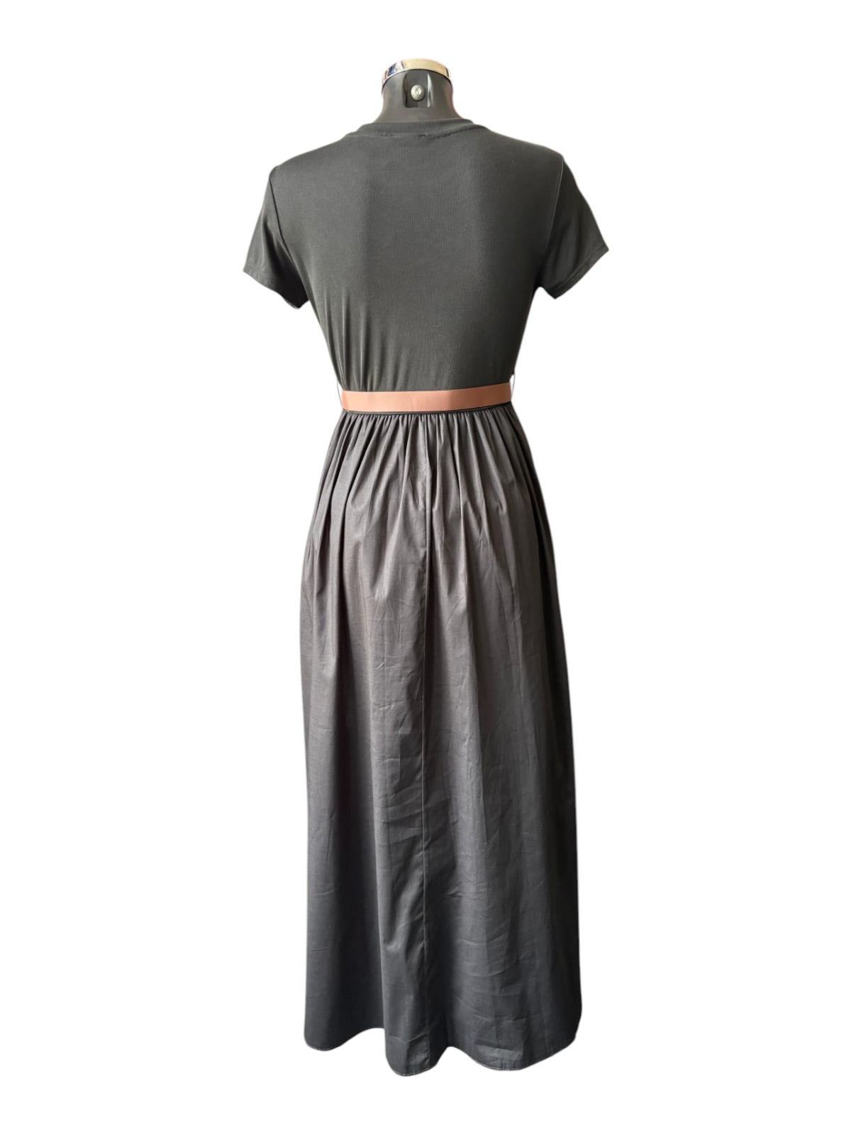 Gloria belted long dress - Black