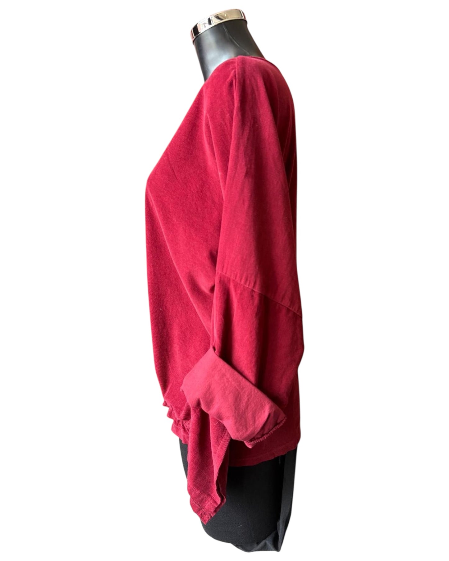 Gia needlecord quirky mock button top - Bordeaux