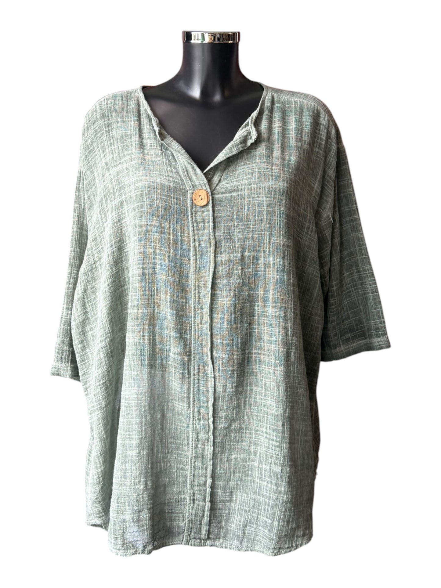Ivy button detail tunic top - Khaki