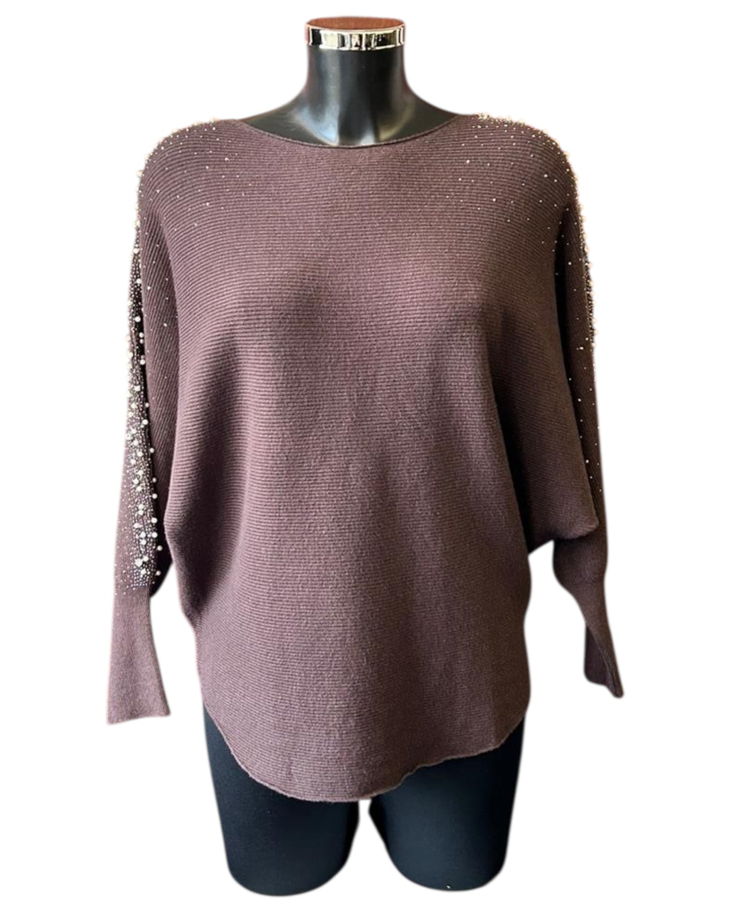 Pippa Pearl sparkle sleeve batwing jumper - Chocolate