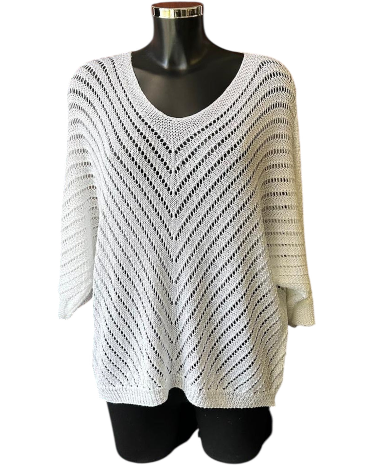 Sally v neck crochet pattern jumper - White – Coco Ladieswear of Garstang