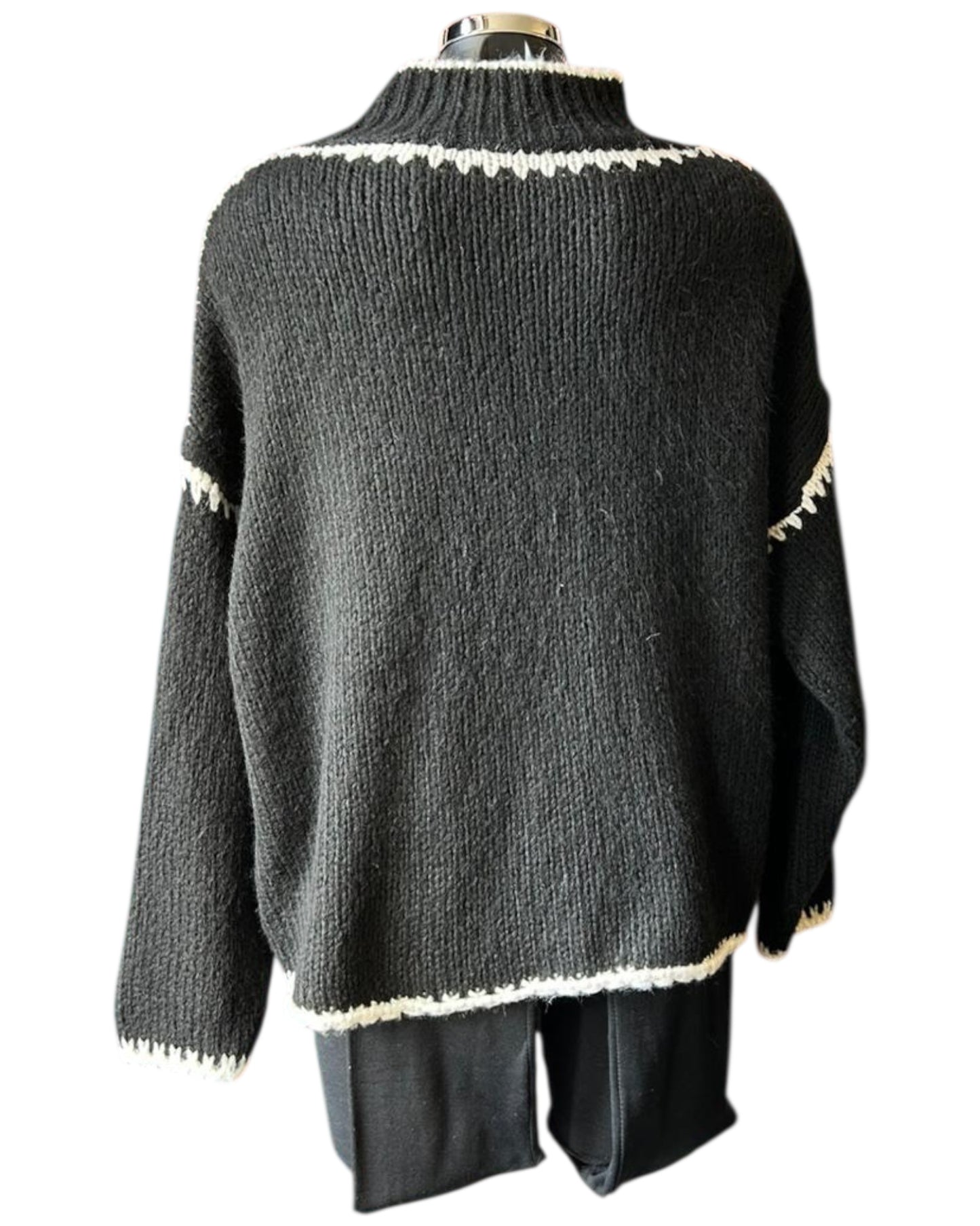 Jessie contrast stitch high neck jumper - Black