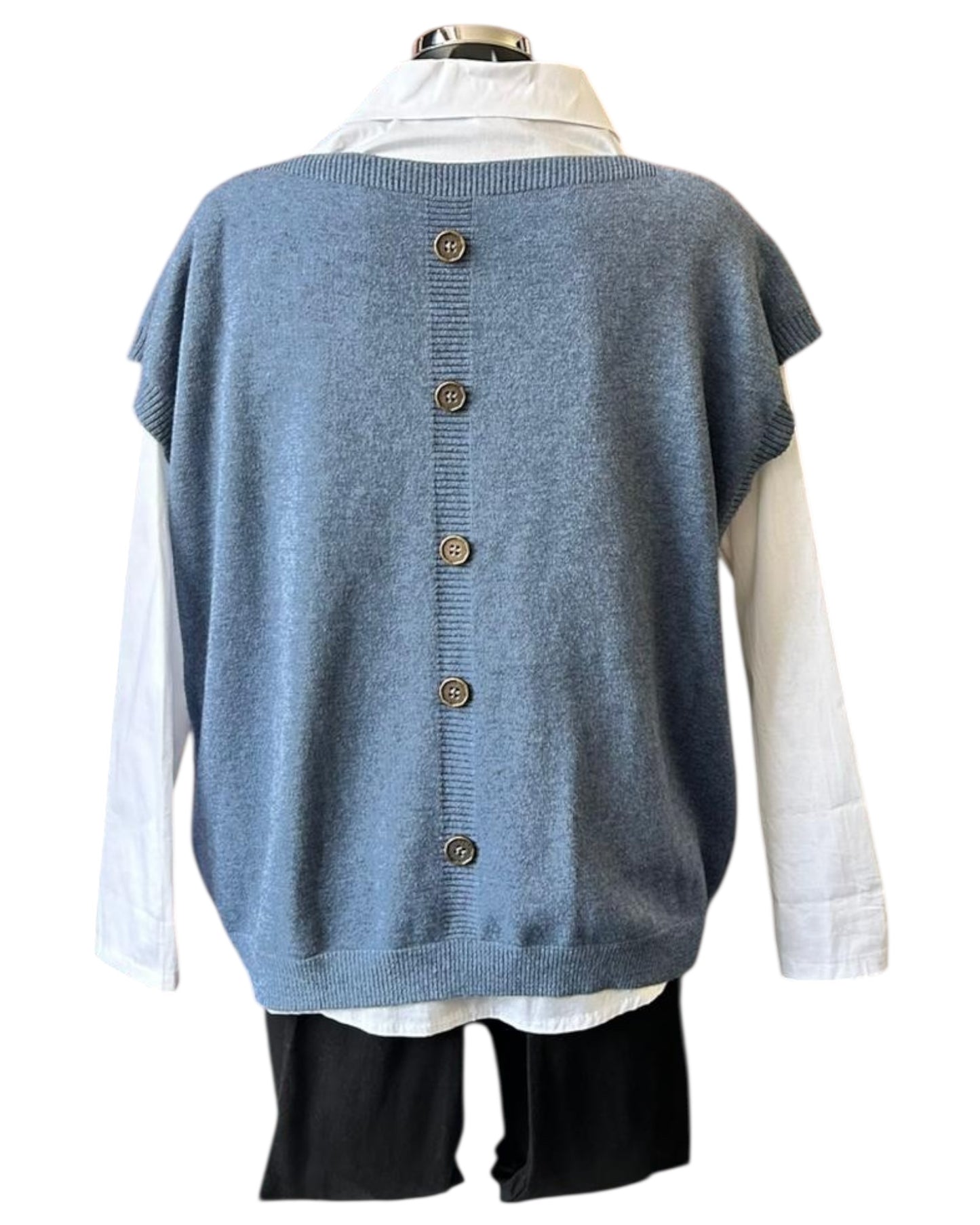 Yasmin 2 piece button back jumper & shirt - Denim