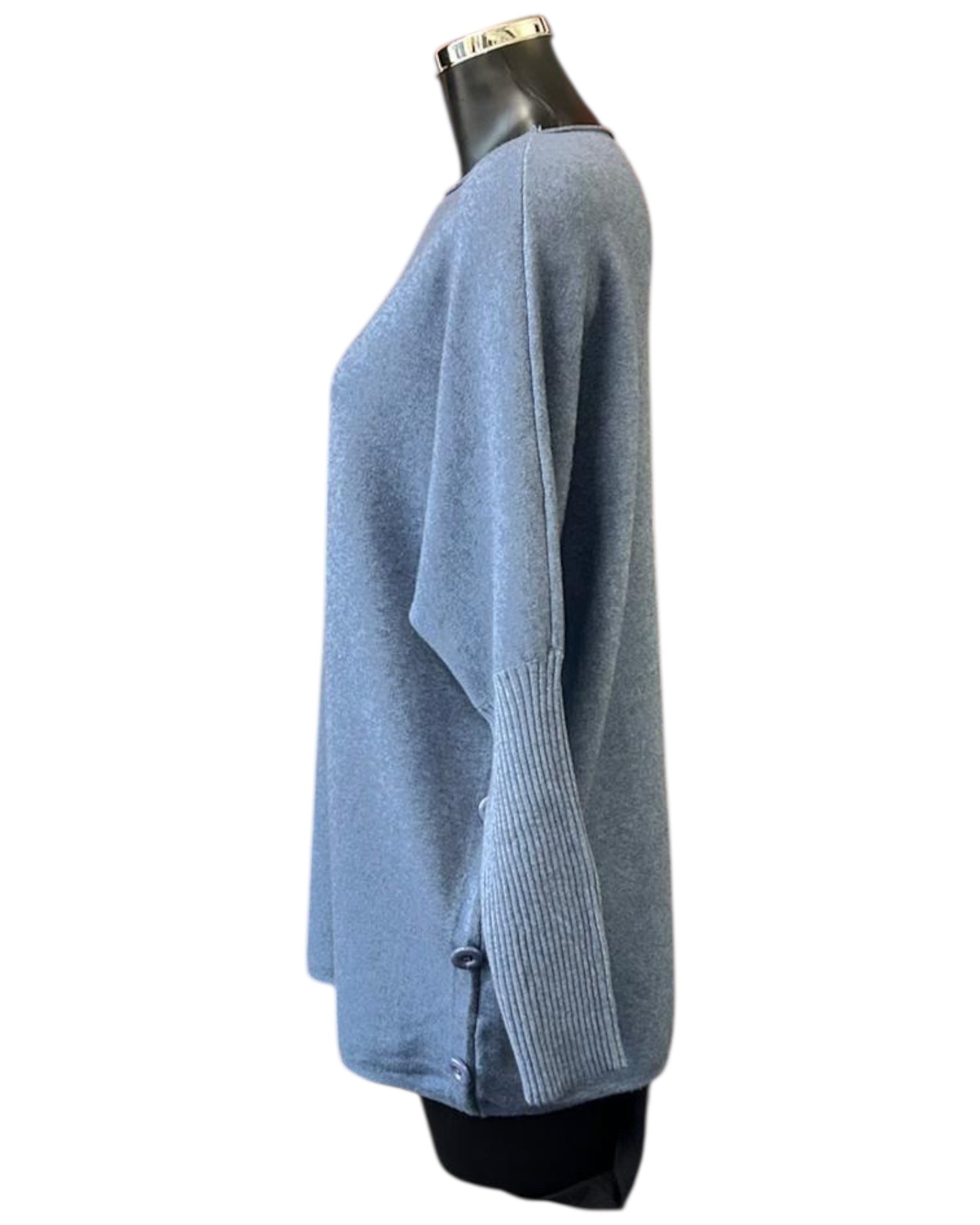 Lyla button side thick knit jumper - Denim