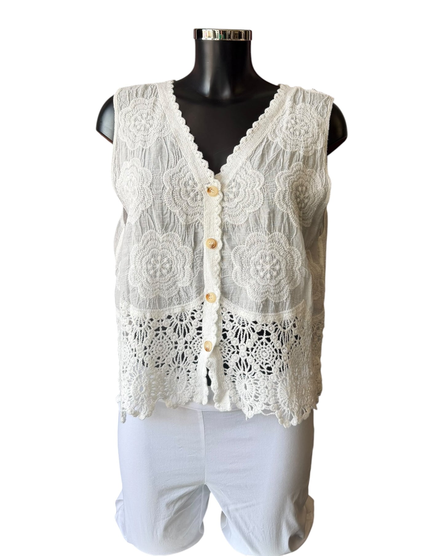 Sally embroidered crochet trim waistcoat