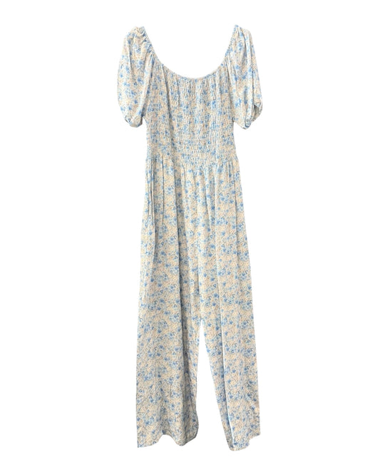 Lyla shirred puff sleeve floral jumpsuit - Blue
