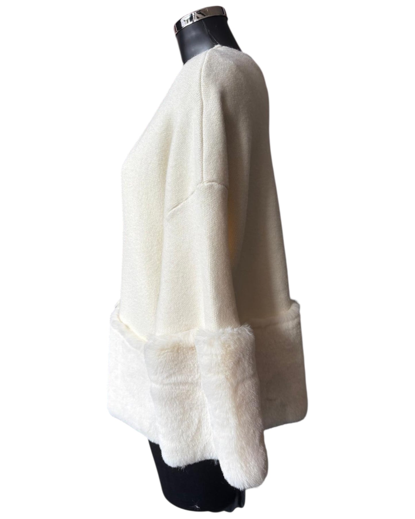 Stacey knitted fur trim cardigan - Ivory