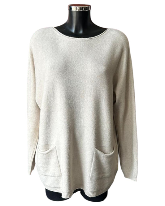 Belinda bow back pocket jumper - Oatmeal