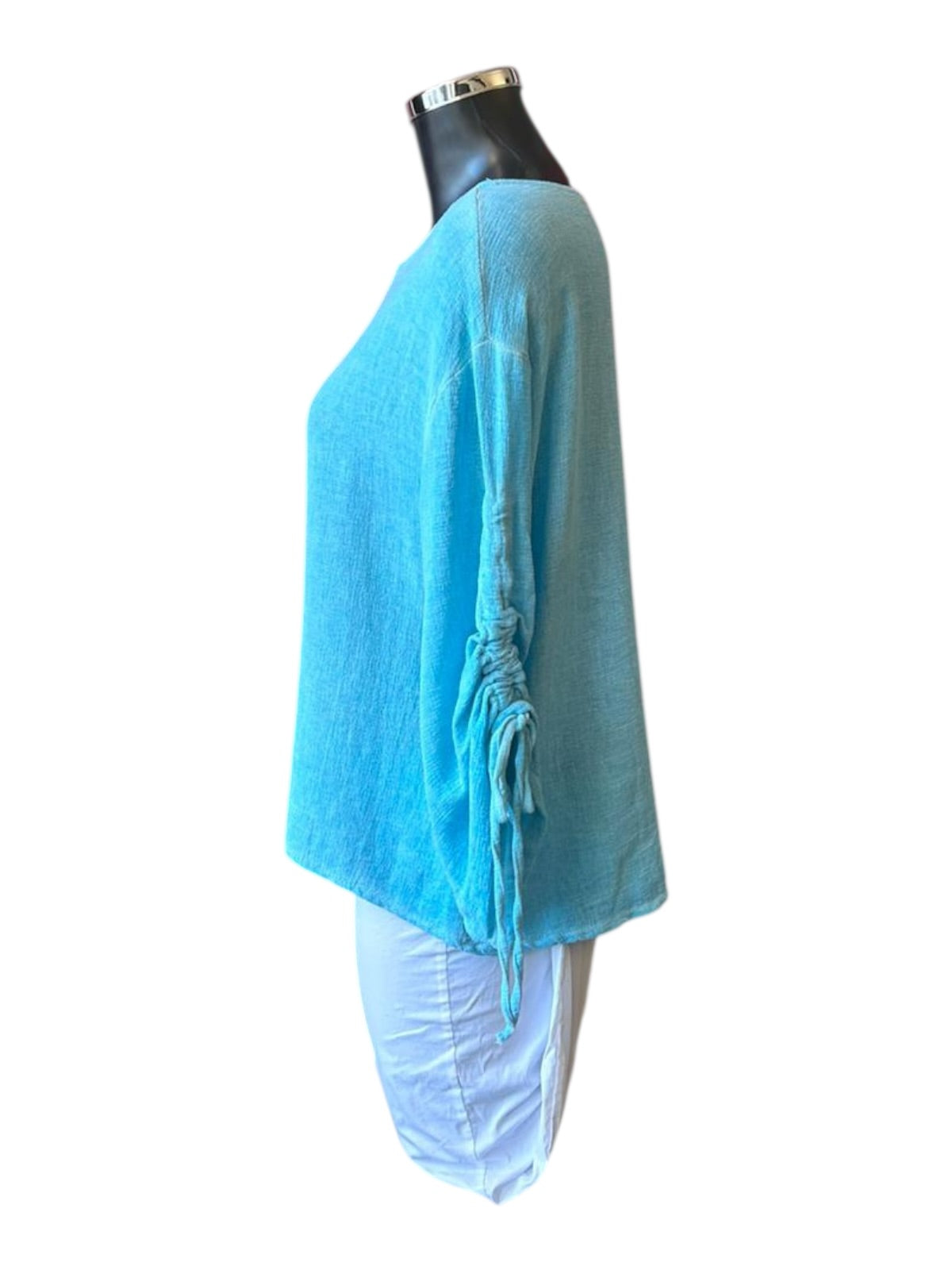 Casey range ruched sleeve top - Aqua