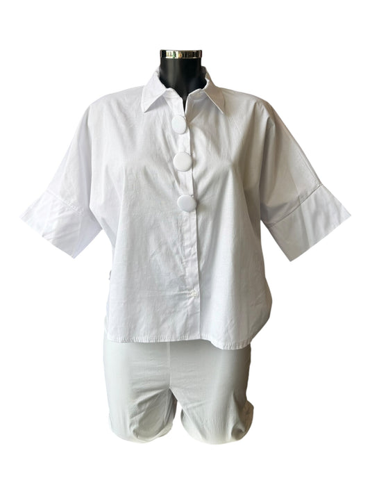 Iris white large button cropped shirt