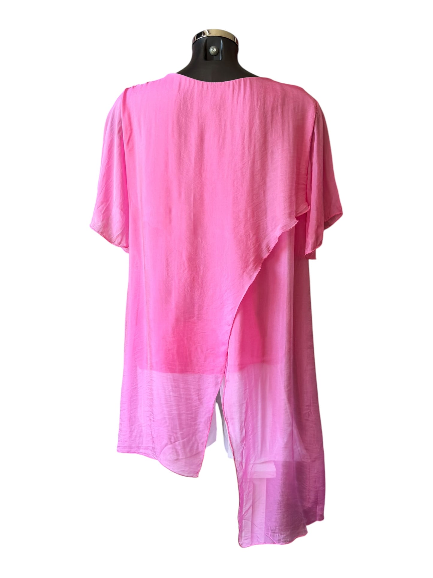 Sasha silk range wrap over tunic top - candy pink