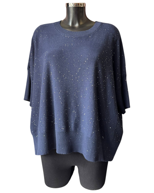 Eva sparkle knit half sleeve jumper - Navy