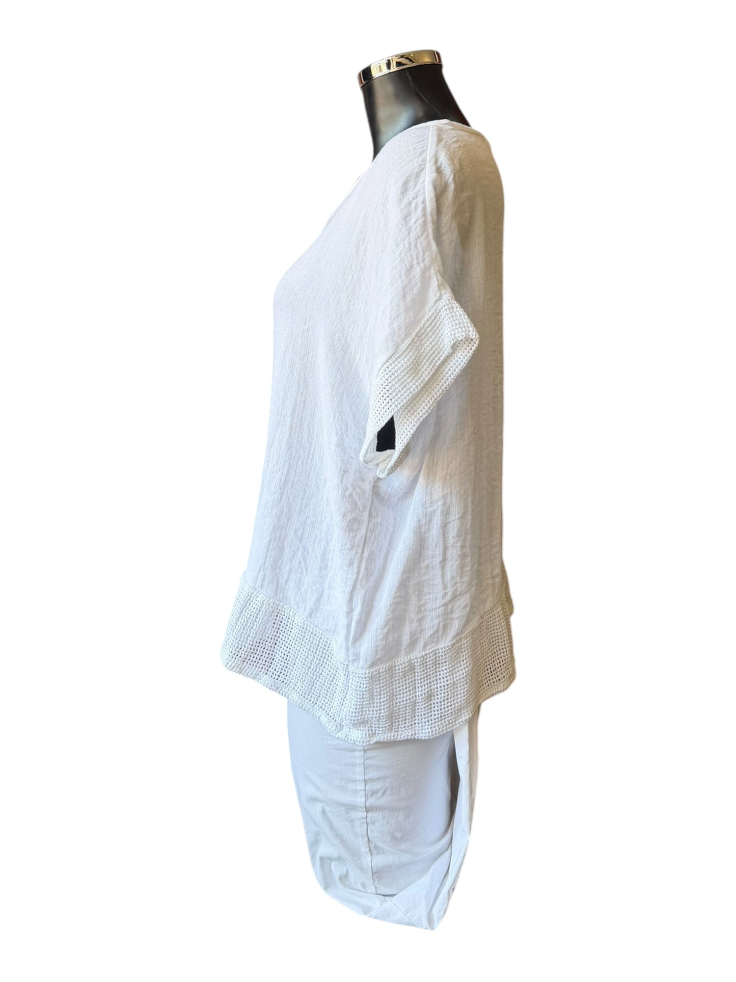 Ellie v neck mesh trim top - White