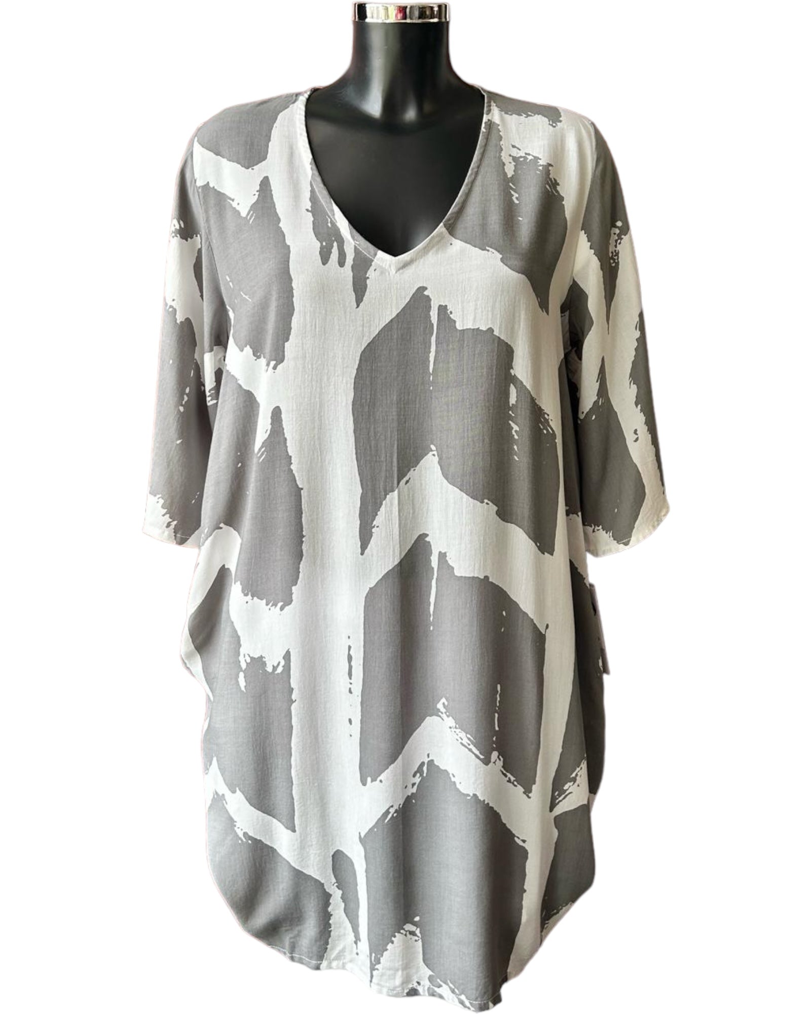 Tara Vao Karen v neck tunic top - Grey/Ecru